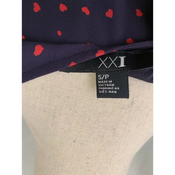 Forever 21 Navy Blue Red Heart Print Dress Blouson Short Sleeve Knee Length S - Picture 5 of 7